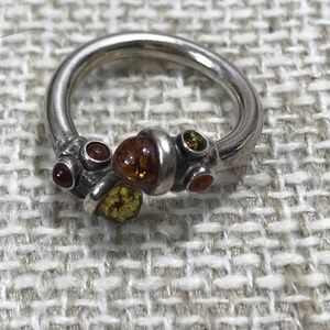 Sterling Silver Honey & Green Amber Wrap Ring Sz10